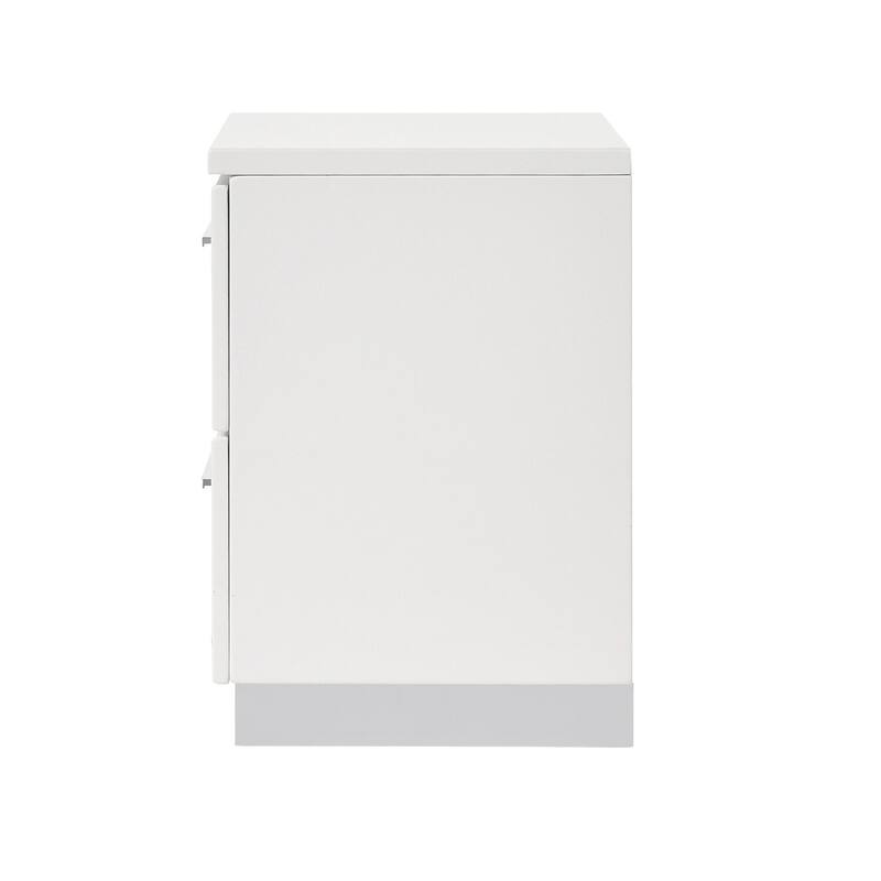 White/Chrome 2 Drawer 23.25 in. W Nightstand with Sturdy Hardware and Ample Storage