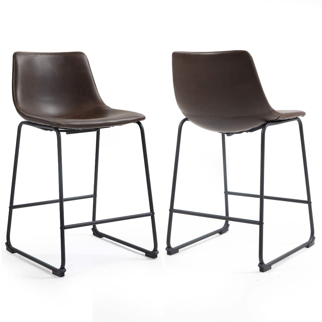 Carbon Loft Richard Faux Leather and Iron Counter Stool (Set of 2)