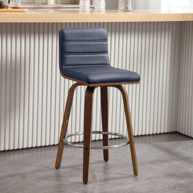 Faux Leather Upholstered Swivel Bar Stools, Counter Stool - Blue - Counter Height