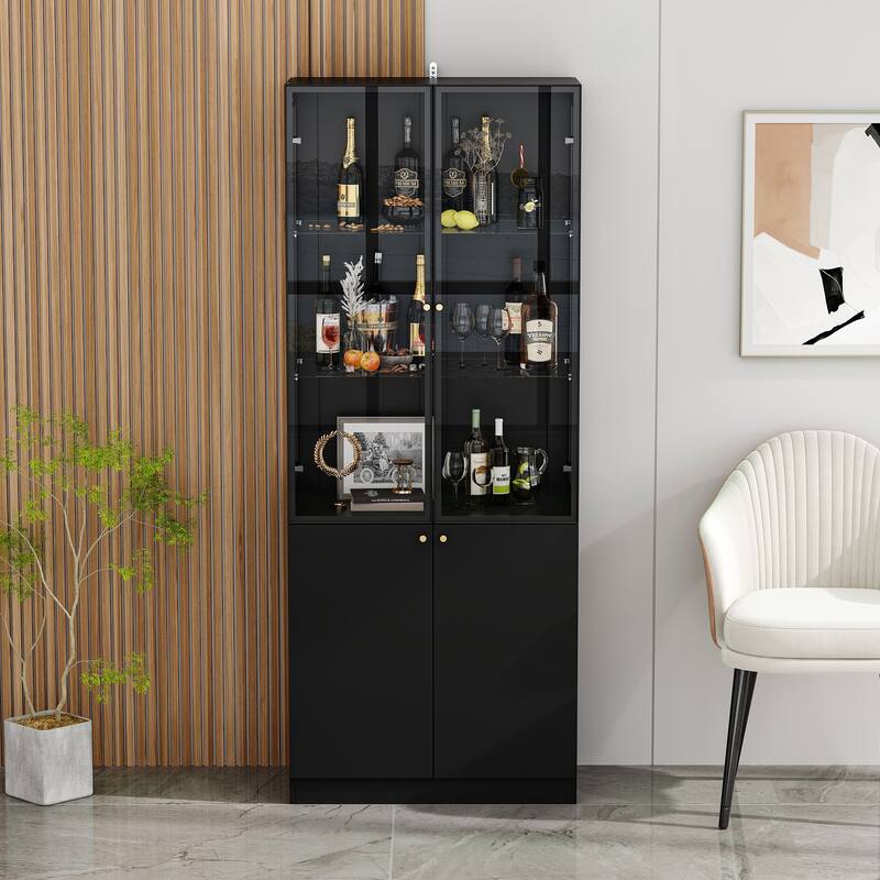 LED Glass Display Cabinet with Aluminum Alloy Frame Glass Door Showcase Wine Storage Cabinet