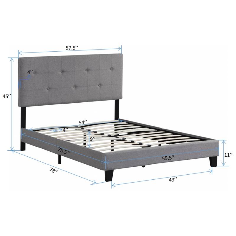 Full Size Tufted Grey Linen Upholstered Platform Bed