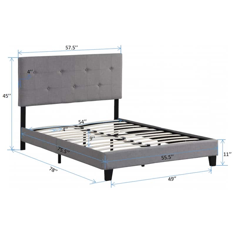 Grey Full Linen Bed with Tufted Headboard