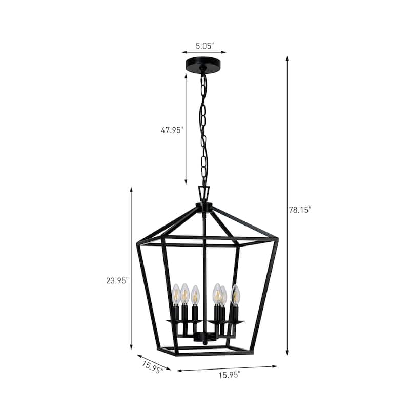 6 Matte Black Light Pendant - 16"x16"x24"