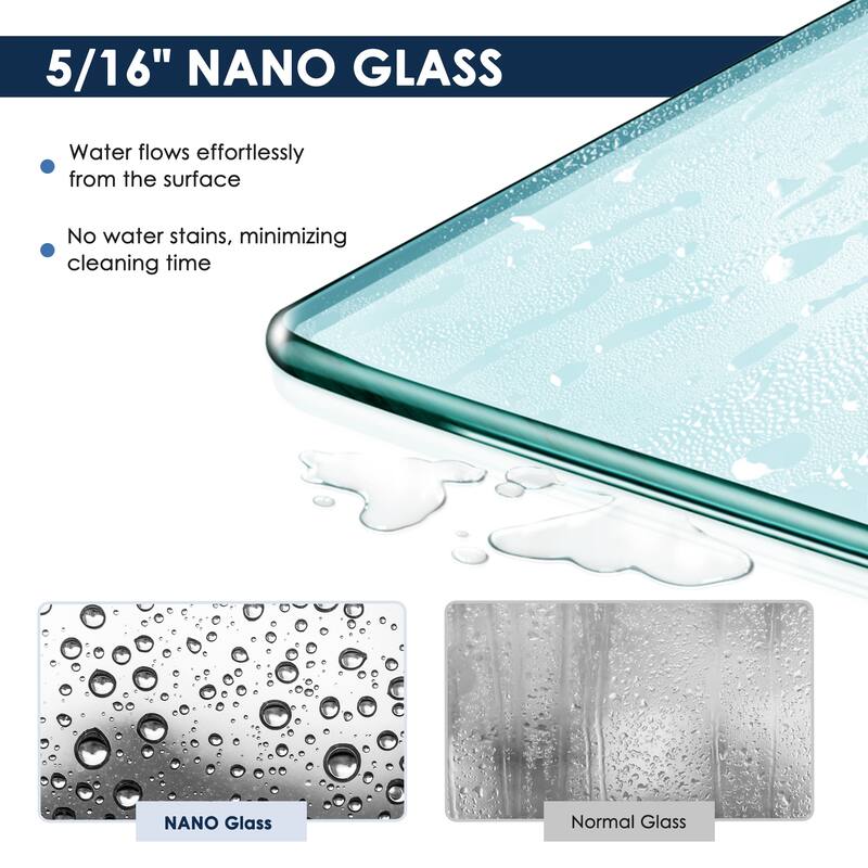 Elegant Frameless Fixed Glass Panel Shower Door 72inch High with 5/16inch Clear Tempered Glass Black Aluminum