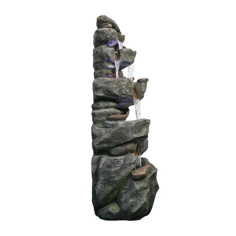 40.55'' Modern Rock Water Fountain Outdoor Waterfall with Lights