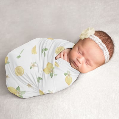 Lemon Floral Girl Baby Swaddle Receiving Blanket - Yellow Green Beige White Watercolor Boho Bohemian Farmhouse Flower Blossom