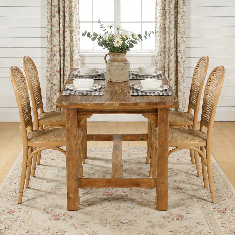 62.99" Farmhouse Solid Wood Dining Table, Seats 4-6, Rustic