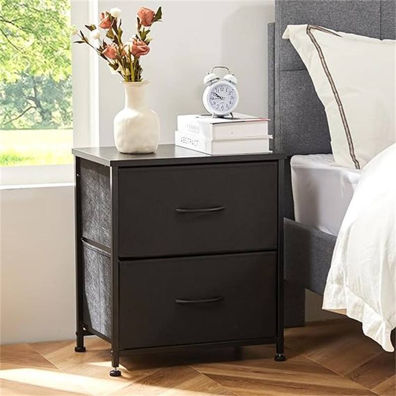 Nightstand with Removable Fabric Bins - Black