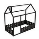 preview thumbnail 26 of 27, Twin Size Wooden House Bed Frame with Roof and Fence, Sturdy Pinewood Construction for Kids and Teens
