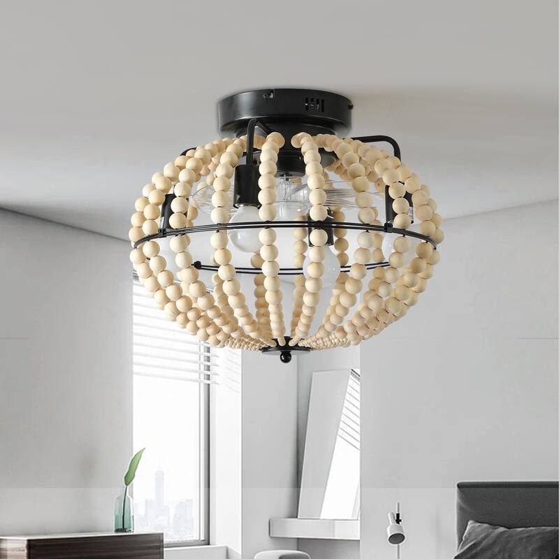 Wood Beaded Chandelier Farmhouse Beaded Fan lamp