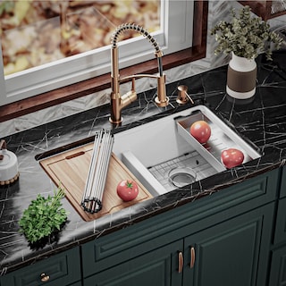 Karran QUWS-880 Undermount 32-1/2 in. Double Equal 50/50 Bowl Workstation Kitchen Sink