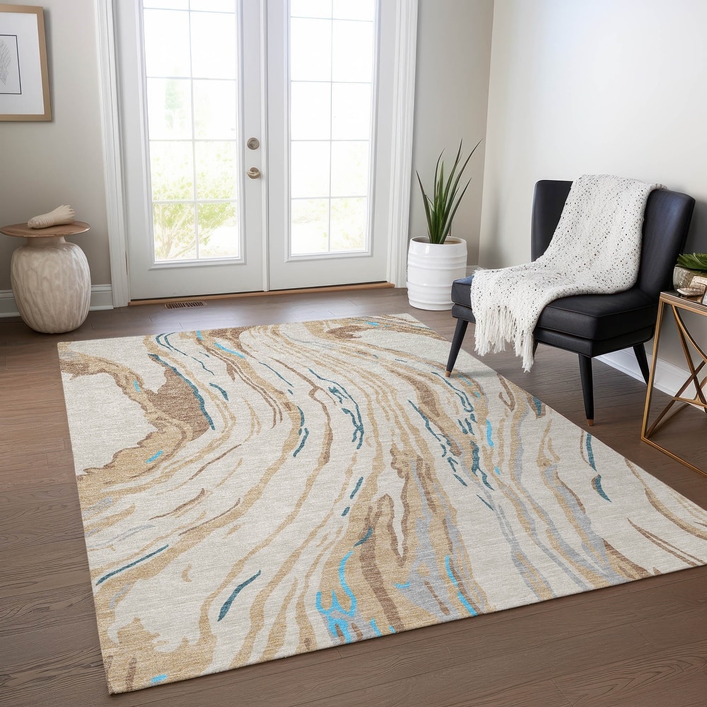 Machine Washable Indoor/ Outdoor Modern Wave Chantille Rug