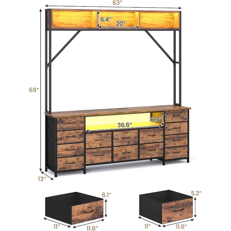 TV Stand for Living Room with LED Lights & Power Outlets TV Stand Dresser