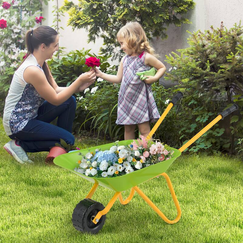 Gymax Kids Wheelbarrow Carbon Steel Wheel Barrel w/ Non-Slip Handles