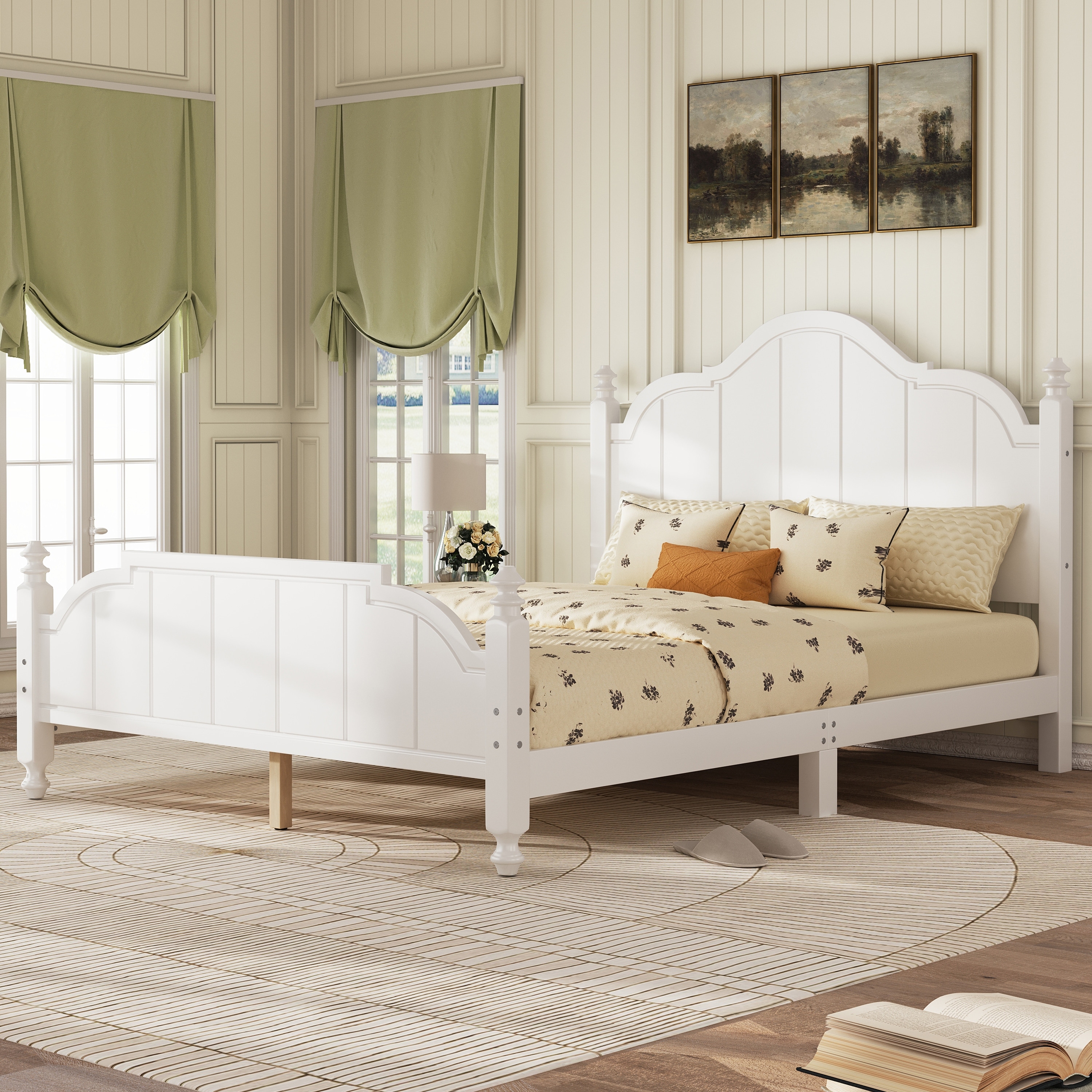 Vintage Wooden Bed Frame with Wood Slats Support, Platform Bed Frame