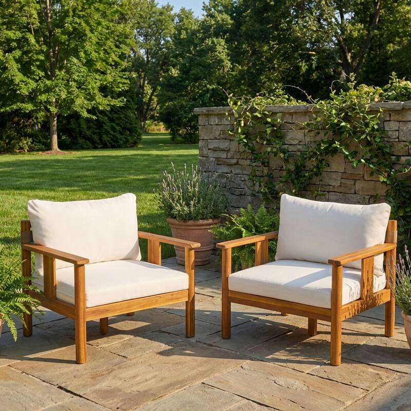 Christopher Knight Home - 33.75" Acacia Wood Outdoor Patio Club Chair ( Set of 2 )