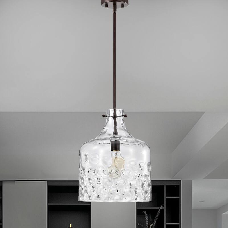 Clear Dimpled Cylindrical Glass Pendant Ceiling Light - 12in