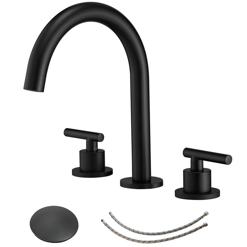 Matte Black Three-Hole Widespread Bathroom Faucet - 2.17" x 8.18"