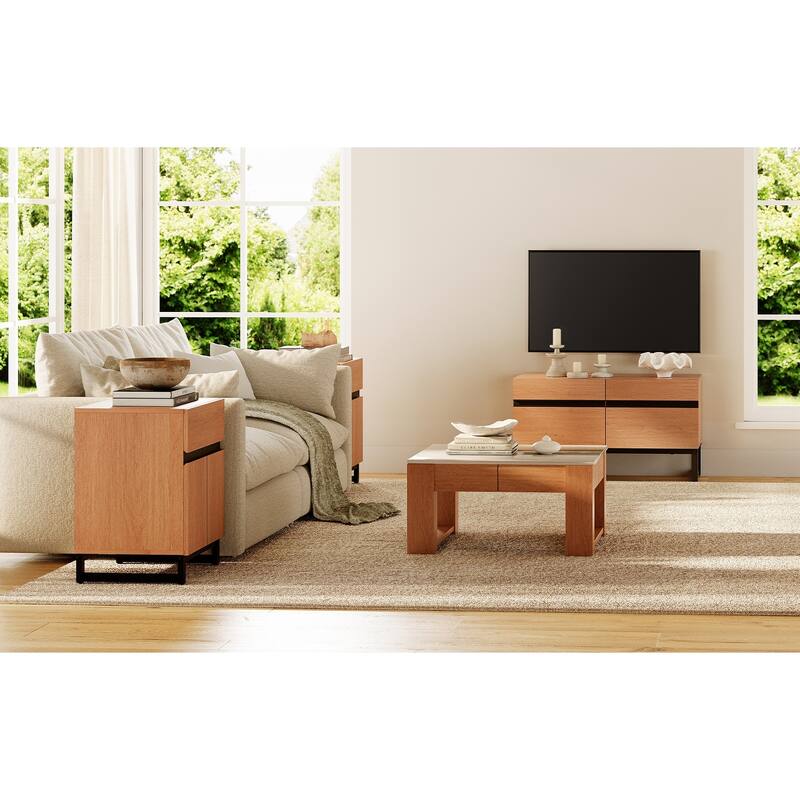 WAMPAT TV Stand and End Table Set of 3 - 35 Inch TV Stand Set of 3 - Mocha