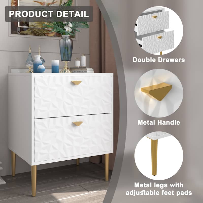 Clihome 2 Drawers High Gloss Storage Accent Nightstand for Bedroom