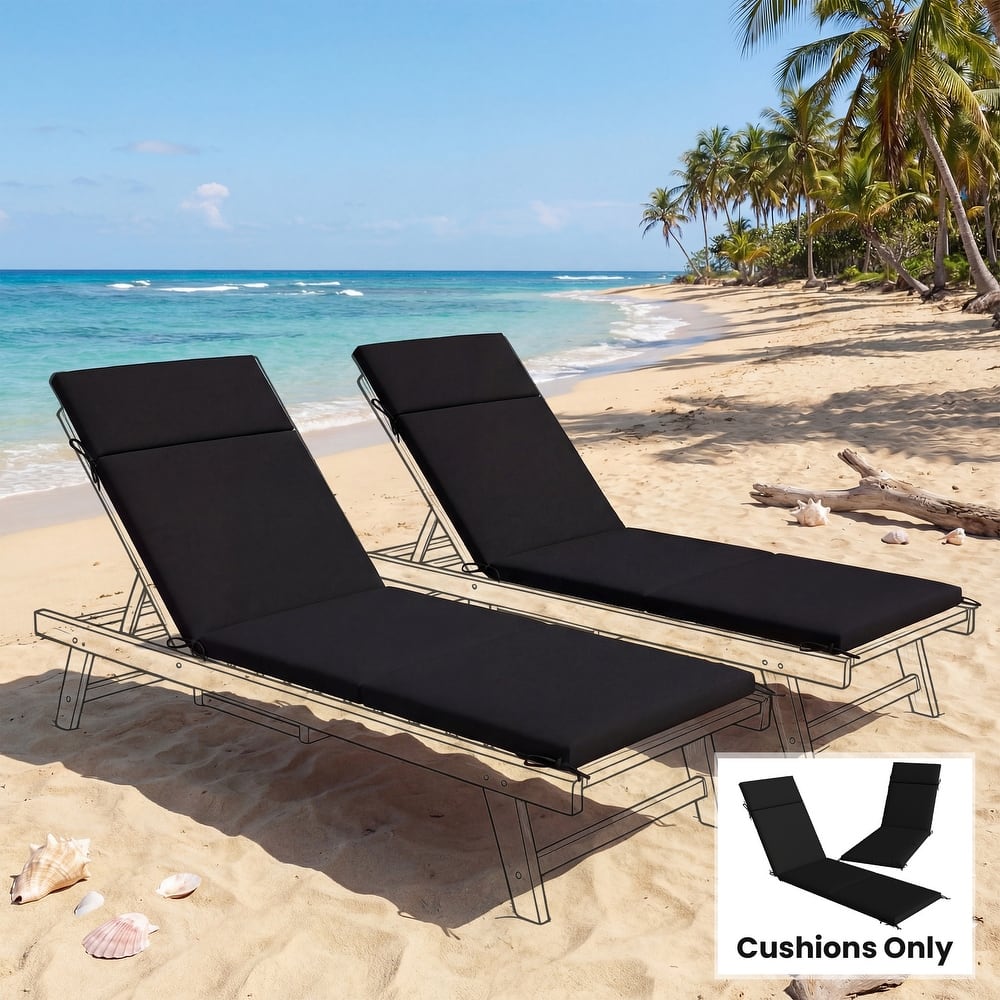 Outsunny Outdoor Chaise Lounge Cushions Set of 2, Chaise Lounge Cushions with 6 Ties, High-Density Foam