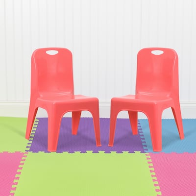 2 Pack Plastic Stackable School Chair with Carrying Handle and 11"H Seat