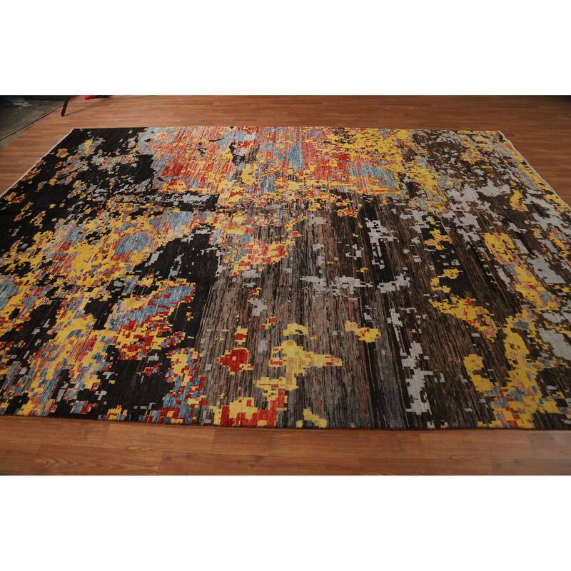 Contemporary Abstract Oriental Area Rug Hand-Knotted Wool Carpet - 8'3" x 11'3"