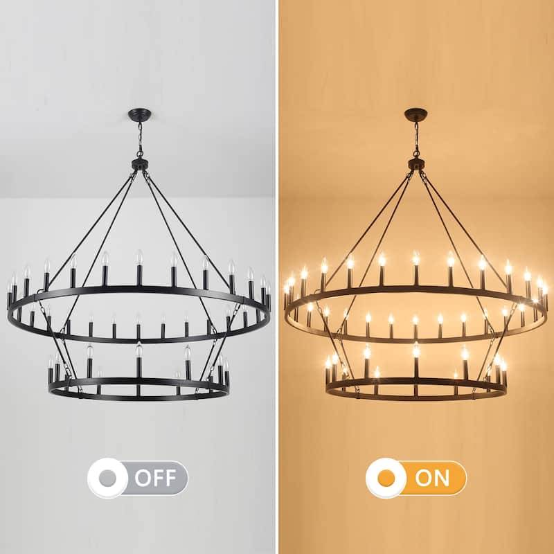 40-Light Candlestick Circle Wagon Wheel Chandelier 2-Tier Farmhouse Chandelier Lighting for Kitchen Island