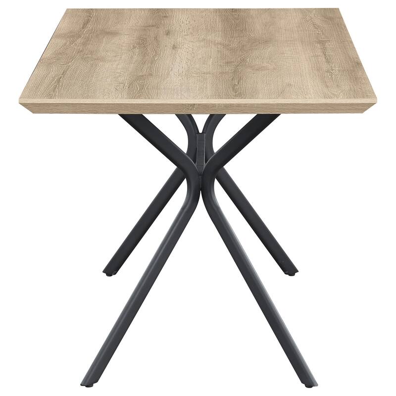 Rima Dining Table, Black Metal Legs, Light Brown Rectangular 53 Inch