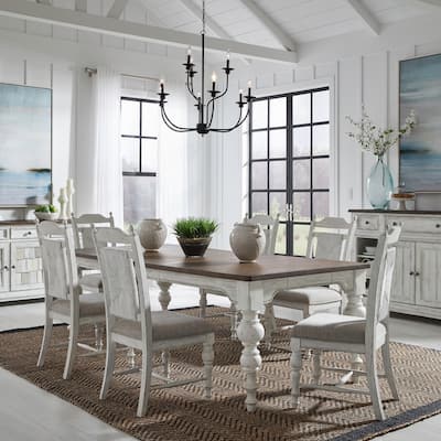 River Place Riverstone White & Tobacco Rectangular Table Dining Set