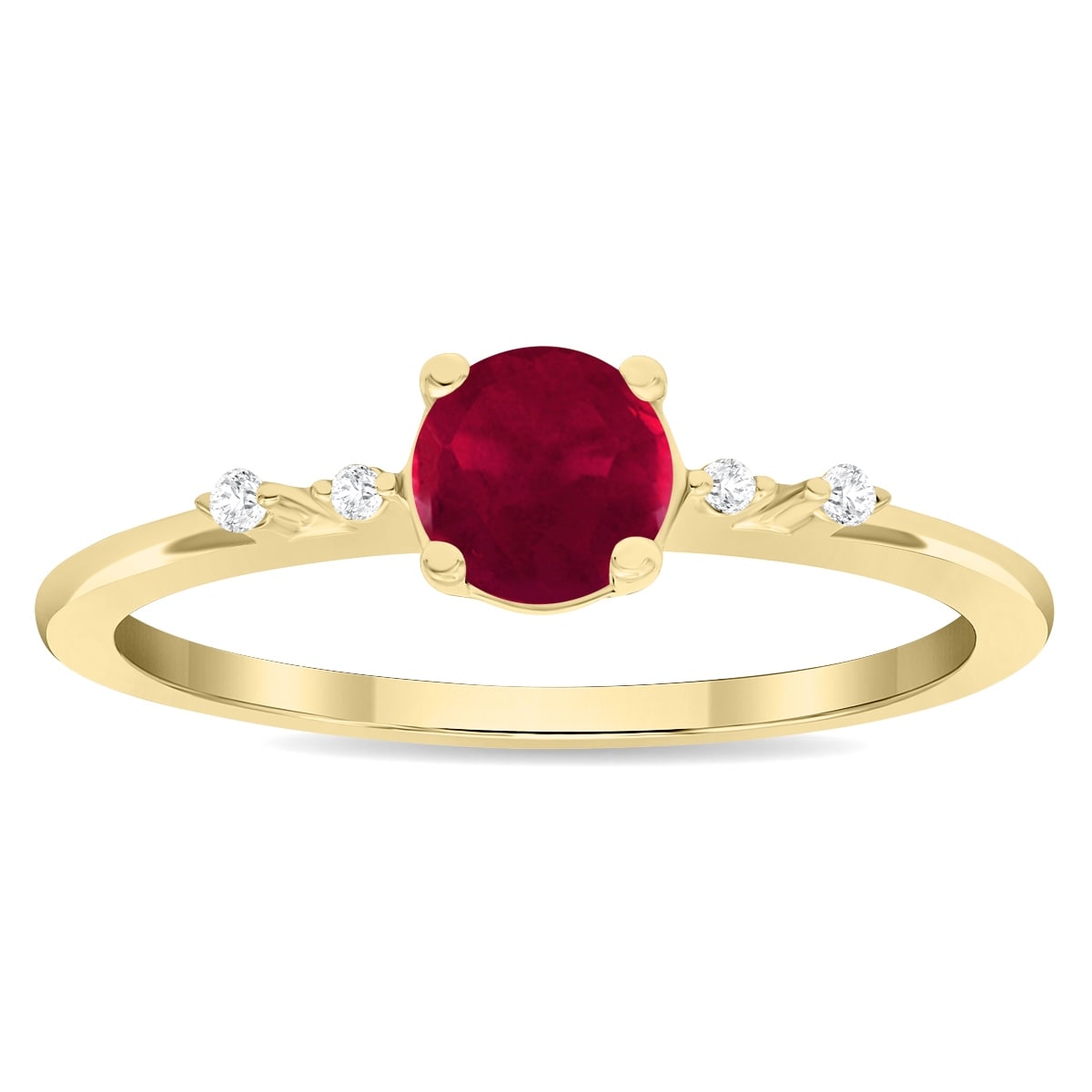 Marquee Women's Round Shaped Ruby and Diamond Sparkle Ring in 10K Yellow Gold