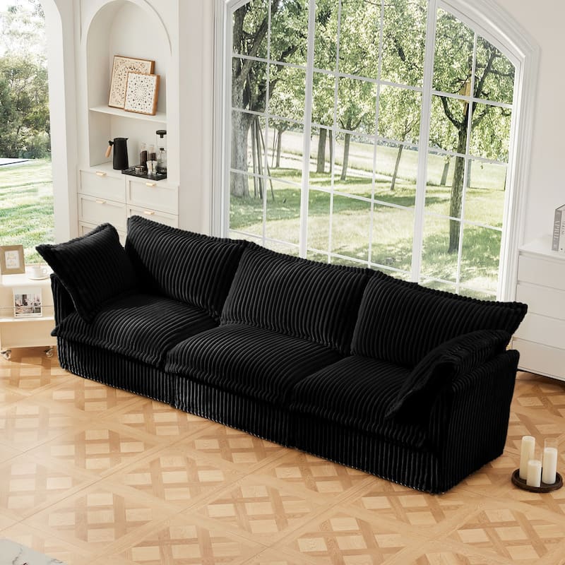 Modern 3-Seater Slipcovered Corduroy Sofa with Suppleness Armrests