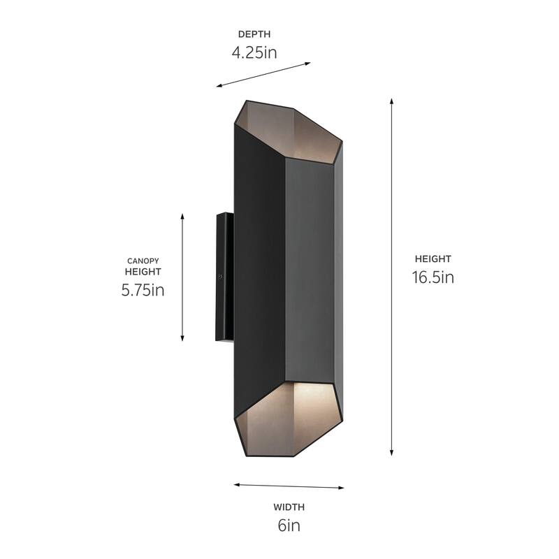 Kichler Lighting Estella 2-Light Integrated LED Black Outdoor Wall Sconce - 16.5