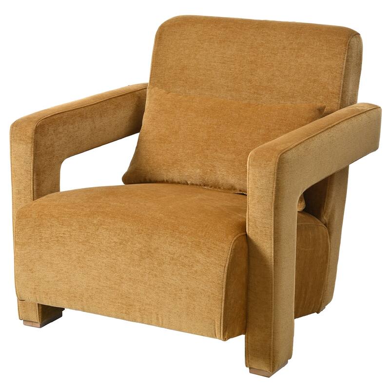 Boucle Fabric Accent Chair Set of 2 with Right-Angle Armrests, Ergonomic Lumbar Support, and Square Wooden Legs