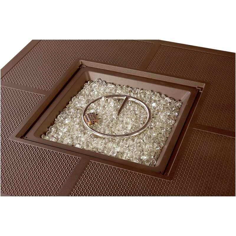 Square 42 in. x 42 in. Aluminum Propane Fire Pit Table with Glass Beads, Two Covers, Lid, 57,000 BTUs