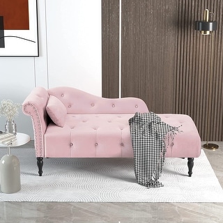 60.6" Velvet Chaise Lounge Buttons Tufted Nailhead Trimmed Solid Wood ...