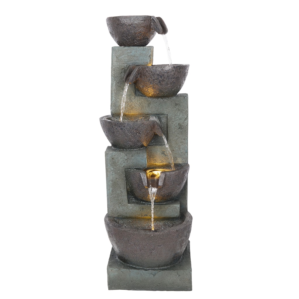 39" 5-Tier Bowl Fountain w/ LED, Patio & Yard, Gray