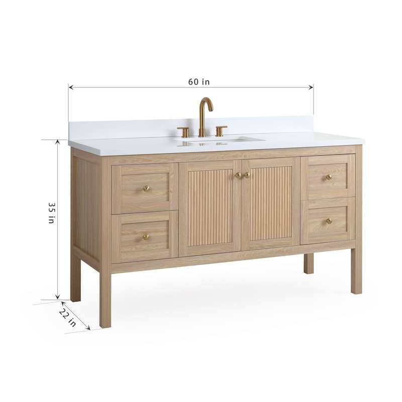 48 Inch Modern Light Oak Single Sink Bathroom Vanity With White Quartz Top