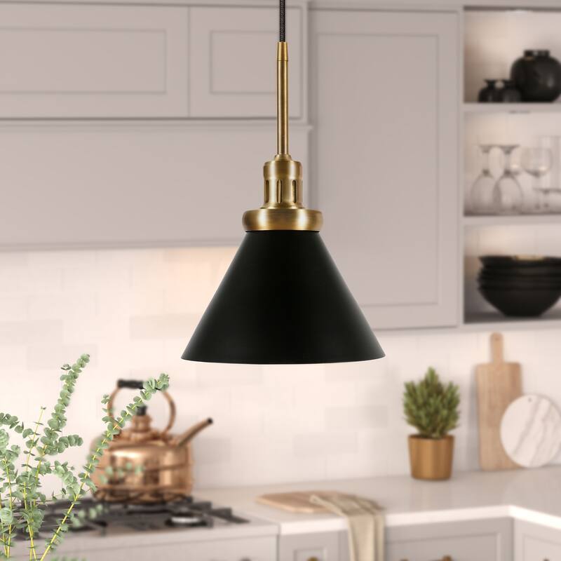 Zeno Pendant Lamp - Blackened Bronze Metal with Brass Accents