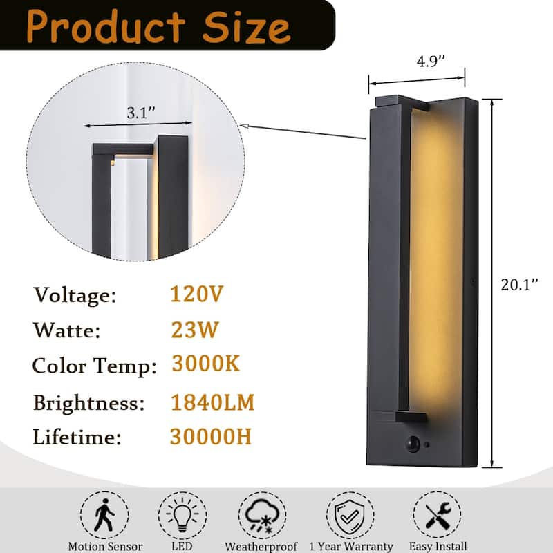 Modern Motion Sensor Outdoor Wall Light Integrated LED Wall Sconce Matte Black Iron Exterior Light Fixture for Porch Garage