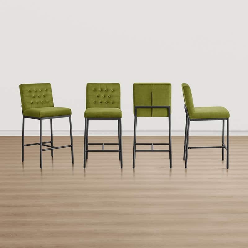 Spruce & Spring Velvet Tufted Counter Bar Stool with Metal Frame