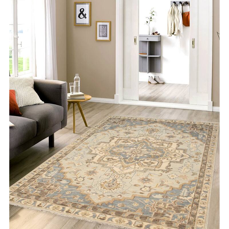 Pasargad Home Serapi Hand-Knotted L. Blue Wool Area Rug