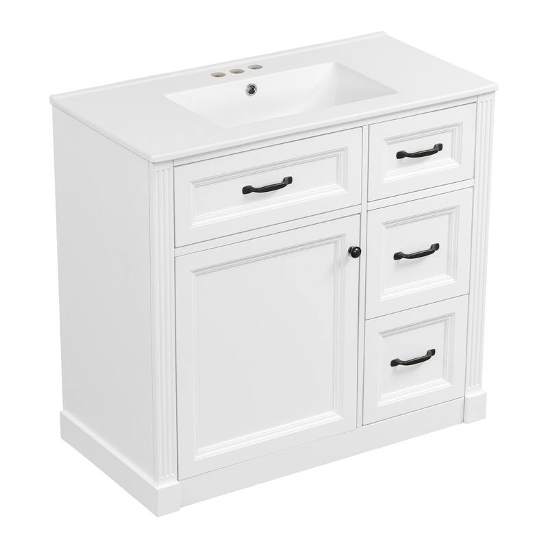 Roomfitters 36" Bathroom Vanity with Sink, Solid Wood Frame, 4 Drawers & Soft-Close Door with Storage Rack