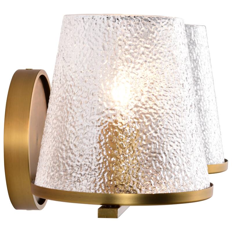 Valentine 2 Light Vanity Vintage Brass Finish Hammered Glass - Vintage Brass