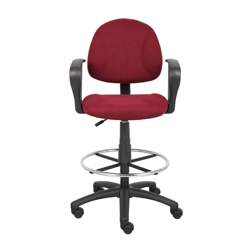 Jea Drafting Stool Chair, Loop Arms, Burgundy Red Tweed, Round Footring