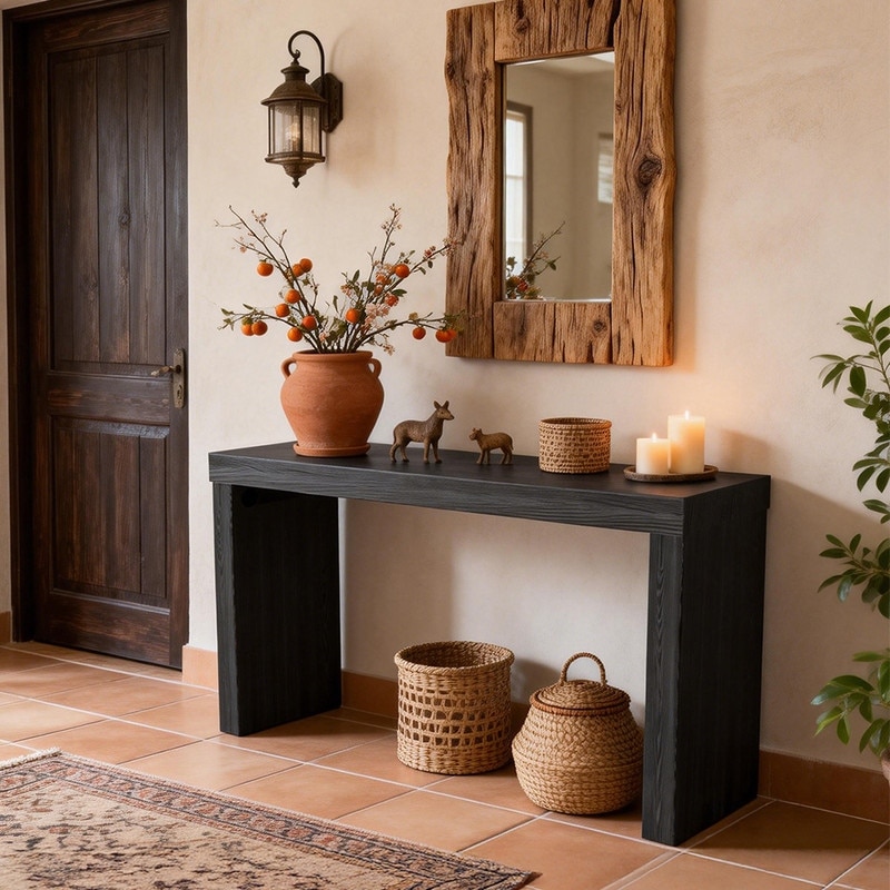 58''Modern Black Wooden Long Console Table for Entryway and Living Room