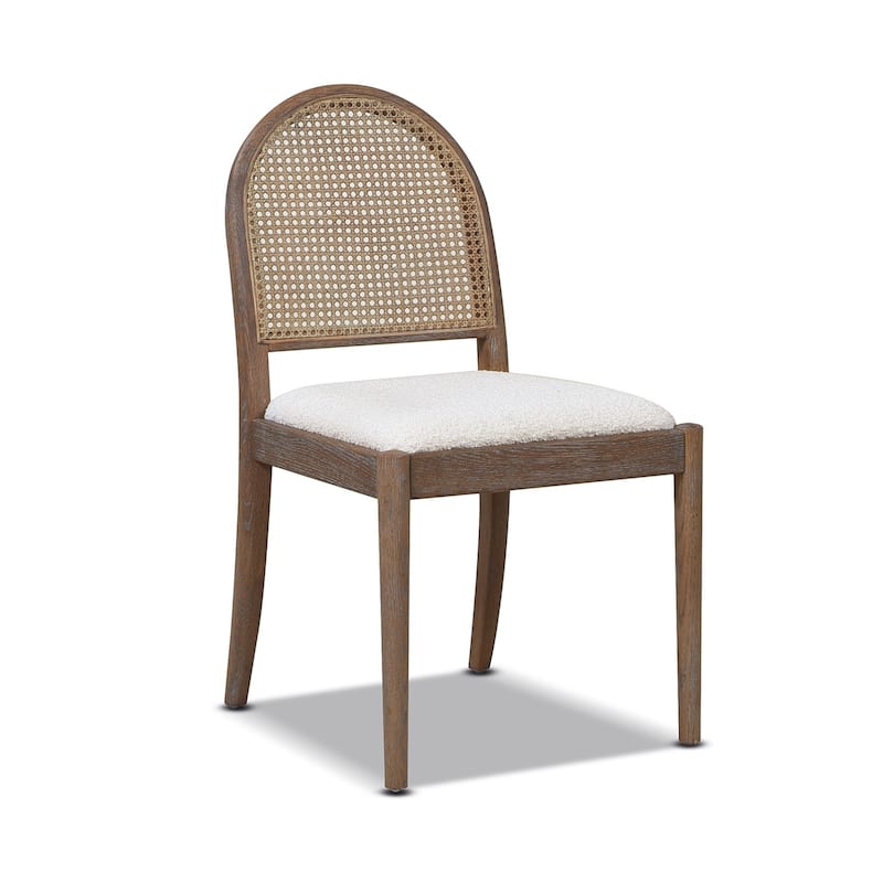 Panama 18" Curved Cane Rattan Boucle Upholstered Dining Chair (Set of 2)