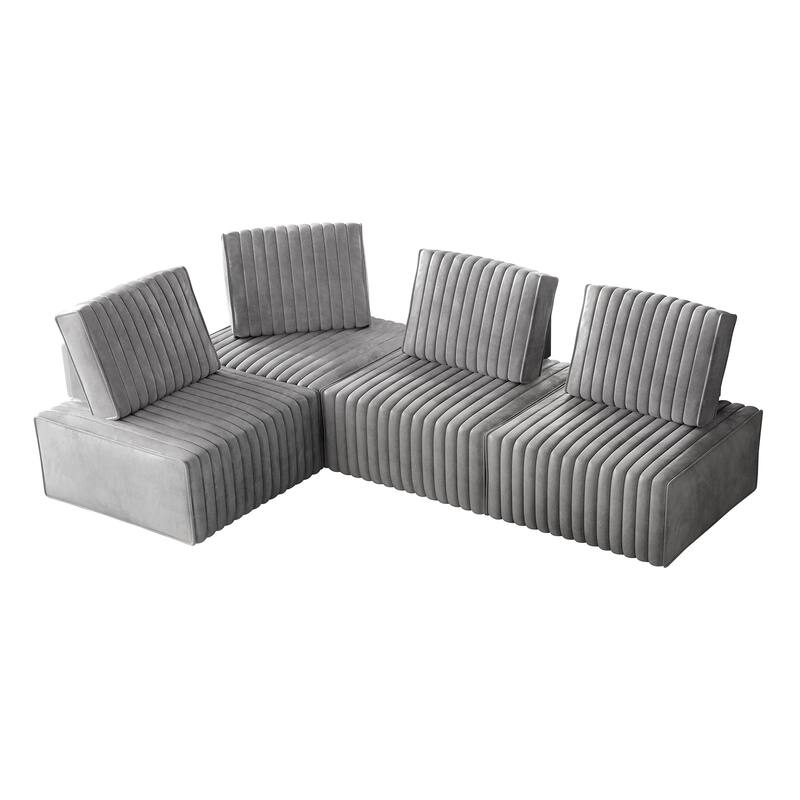 CraftPorch 4-Pieces Contemporary Clean-Line Linen Upholstered - 4 Piece - Silver Grey