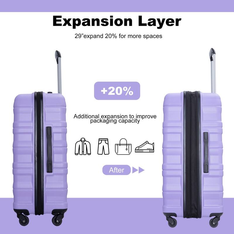 3PCS Expandable PC Lightweight Luggage Sets Suitcase with 2 Hooks,TSA Lock and Spinner Wheels