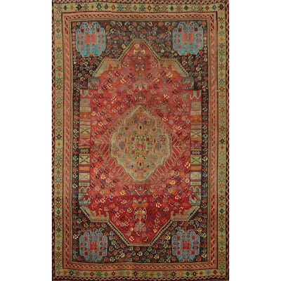 Hand Knotted Oriental 100% Wool Carpet Traditional Medallion Red Shiraz Area Rug - 8' 2'' X 5' 3''